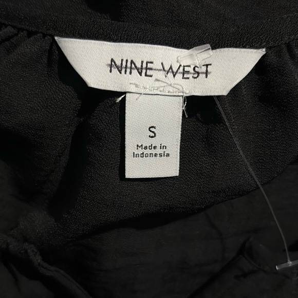 Nine West Black Ruffled Mandarin Collar Button Blouse NWOT - Picture 2 of 5